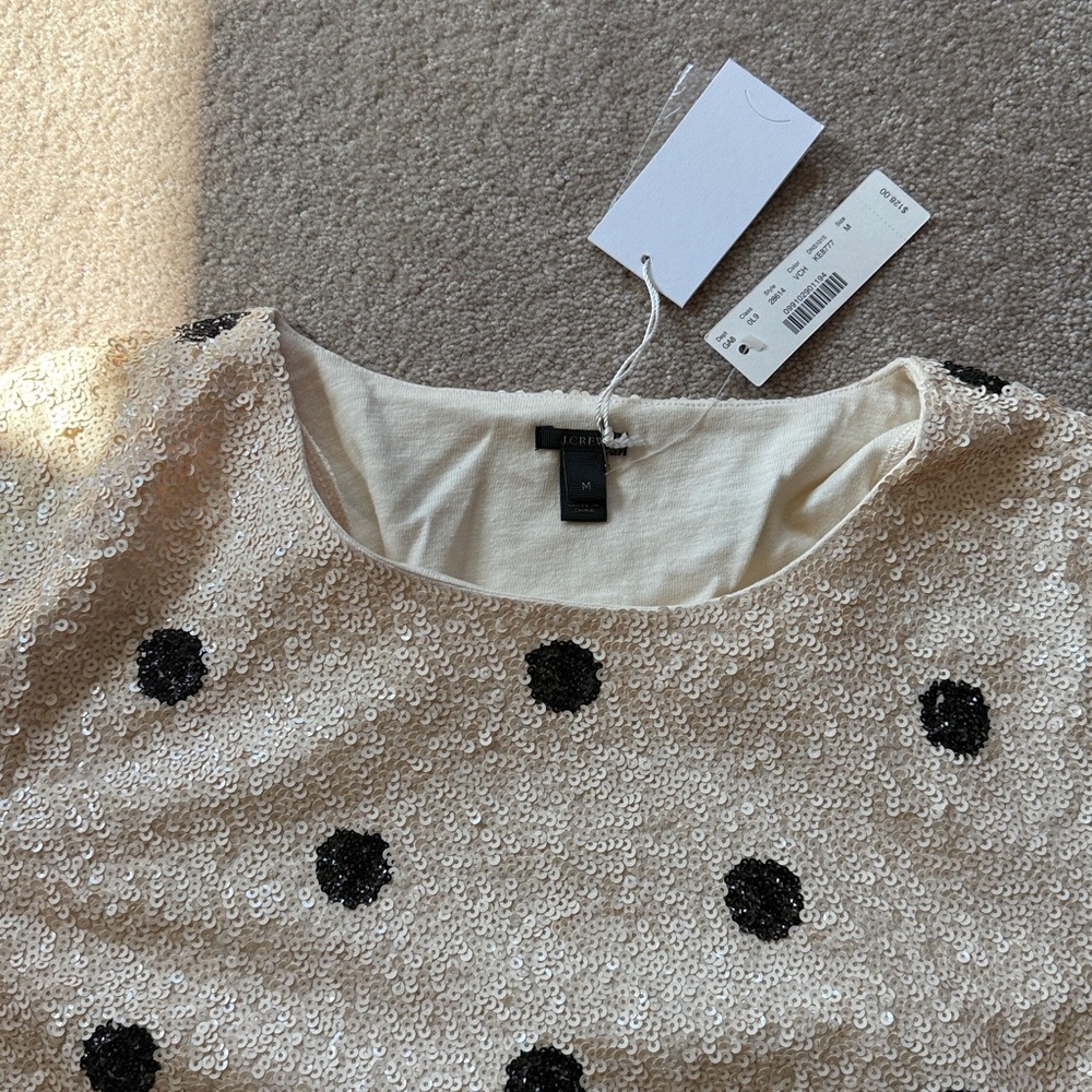 Sequin Cream Top with Black Dots - Picture 2 of 2